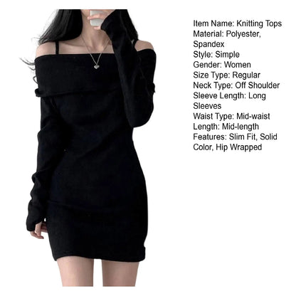 Womens Dresses Spring Fashion Cold Shoulder Lantern Sleeve Casual Plain Long Sleeve Daily Mini Knit Sweater Dress Woman Clothing